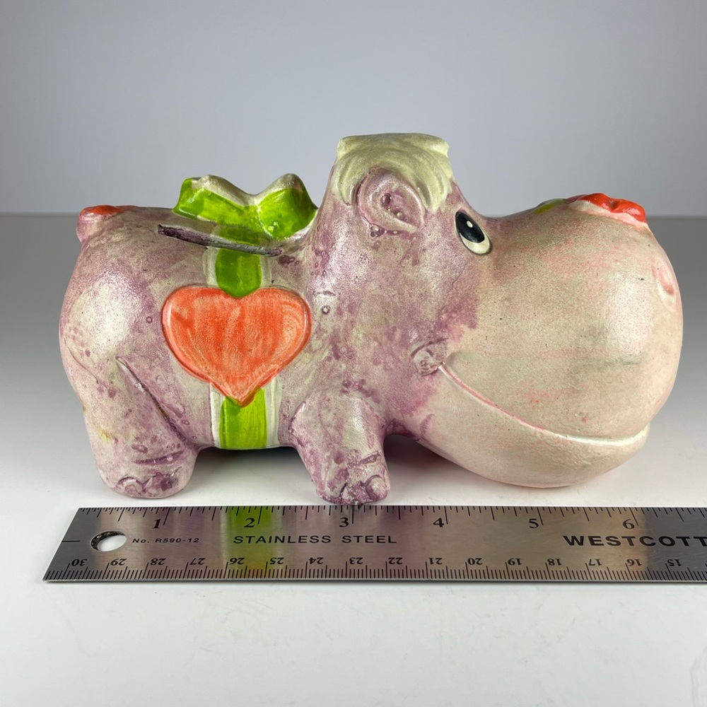 Vintage purple chalkware hippo piggy bank - Picture 11 of 12